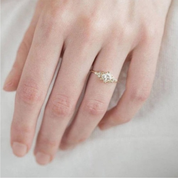 NEW Yellow Gold Square White Sapphire Wedding Ring - Picture 4 of 6